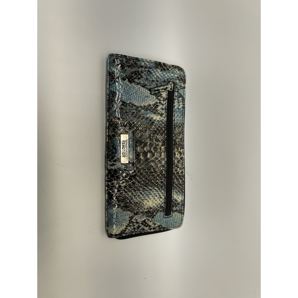 Kenneth Cole Reaction Snake Print Zip Around Wallet Blue Black Organizer